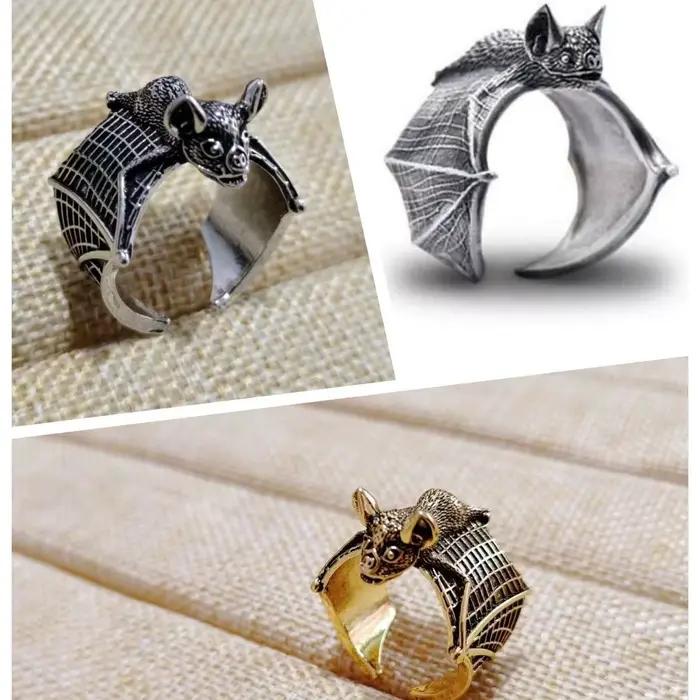 Bague chauve-souris noire rétro pour homme
