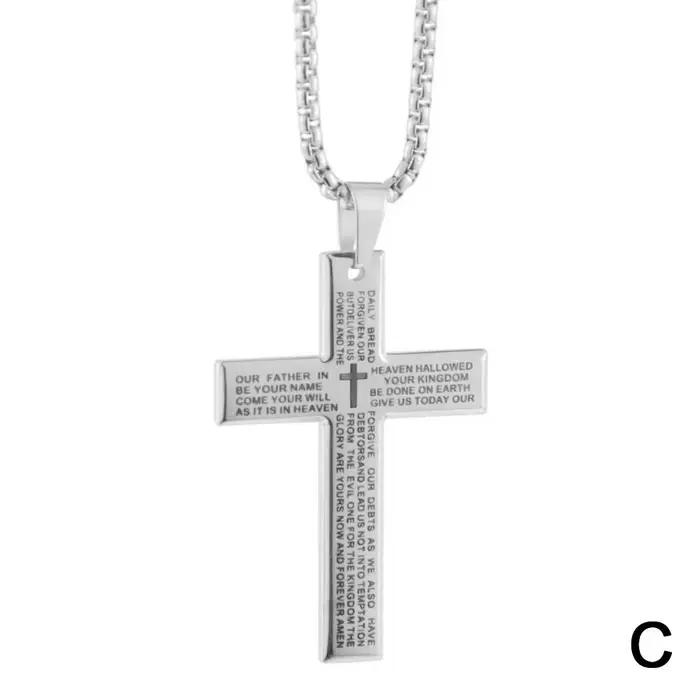 Collier avec pendentif croix biblique chrétienne en acier, grand collier pour homme, bijoux religieu
