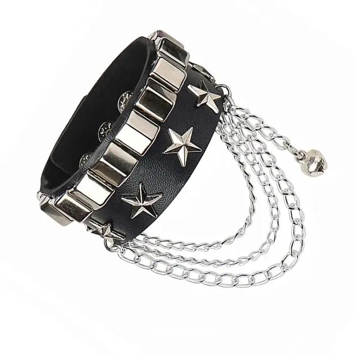 Bracelet noir punk cool pour femmes et hommes, bracelet vintage gothique réglable en PU, bijoux tendance, hip hop, rock, accessoires de danse Kpop
