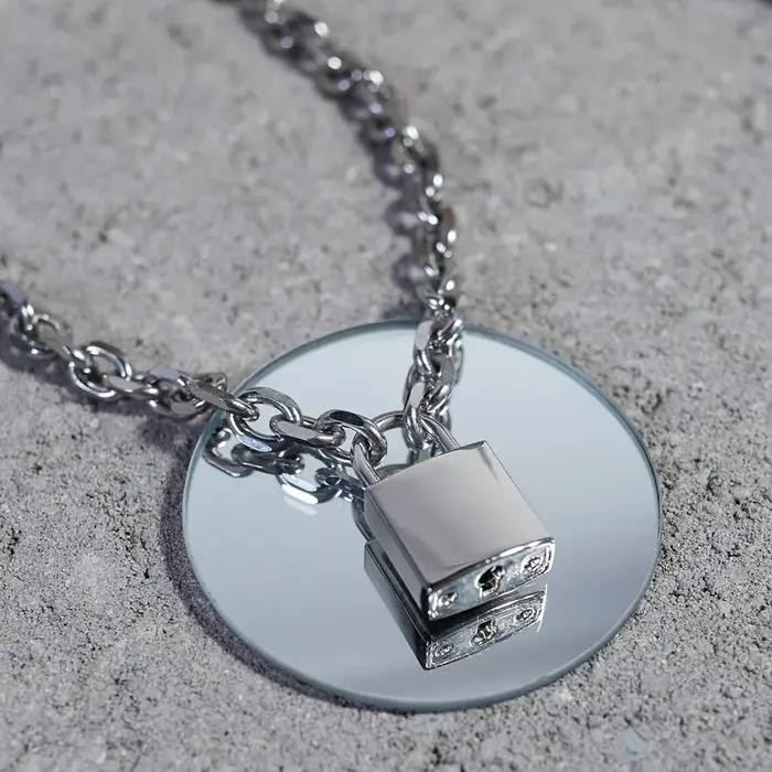 Punk solide chaîne en acier inoxydable surdimensionné cadenas collier femmes hommes unisexe gros lourd serrure clé
