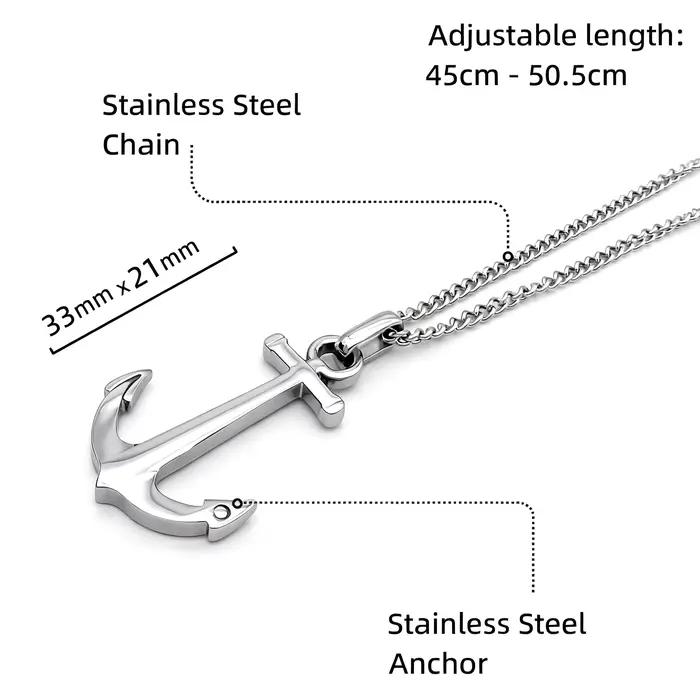 Runda – collier réglable pour hommes, chaîne en acier inoxydable de 65cm, pendentif ancre nautique, bijoux de luxe longs à la mode