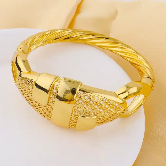 Bracelets et bagues arabes couleur or de Dubaï, plaqués or 18 carats, bijoux au design unique et tendance pour femmes, cadeau de mariage