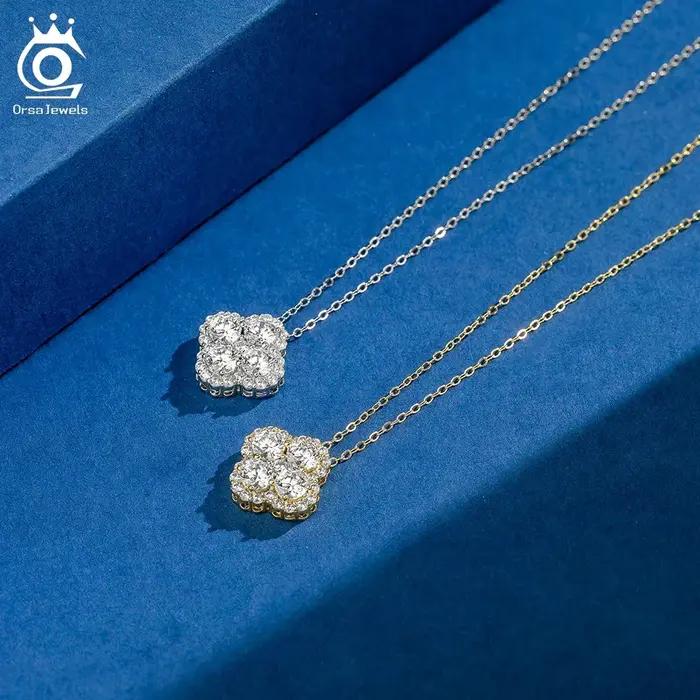 ORSA JEWELS exquis 925 argent 8A Premium Zircon pendentif collier pour les femmes chanceux trèfle à quatre feuilles bijoux de mariage LZN28