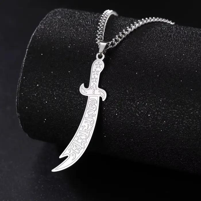 Collier Épée Zulfiqar Acier Inoxydable Pendentif Géométrique Bijou Musulman Protection Occasions Spéciales
