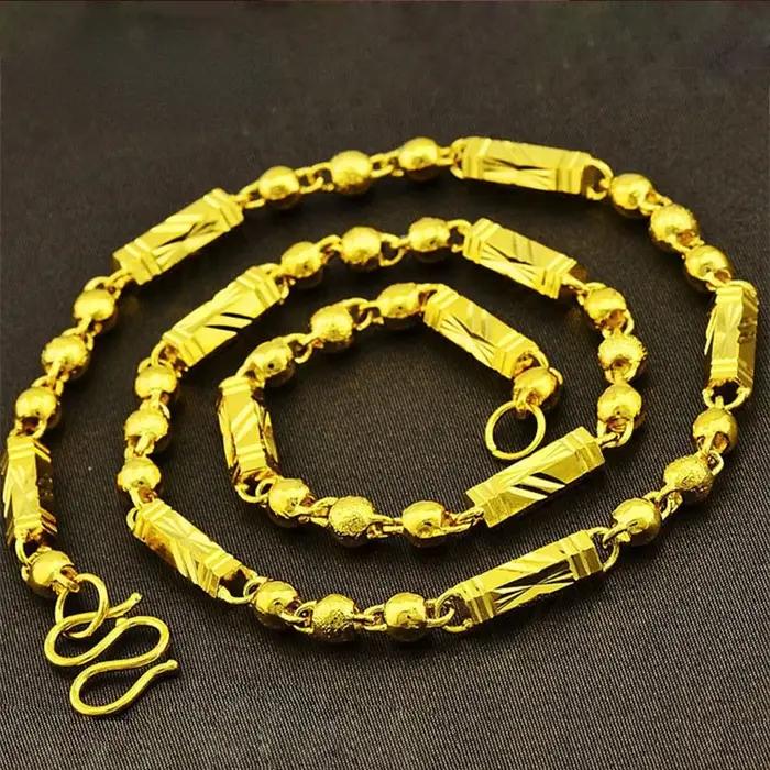 Colliers en or 24 carats pour hommes, qualité supérieure, largeur 6mm/7mm, 55/60cm, couleur or, chaî