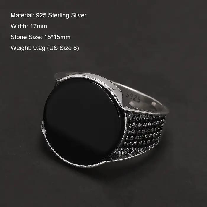 Bague chevalière ronde en argent Sterling 925 pour hommes