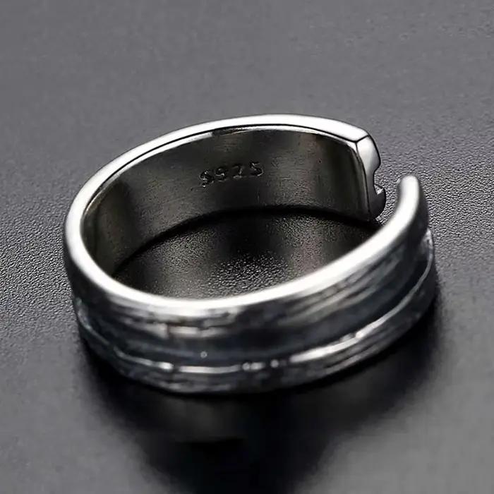 Bague couleur argent Vintage pour hommes, Design géométrique multi-lignes, bijoux de déclaration de doigt index, accessoire masculin réglable
