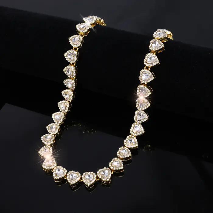 ZAKOL 45CM nouveau Hip Hop Tennis chaîne Bracelet collier brillant coeur strass CZ mode Rock fête ensemble de bijoux