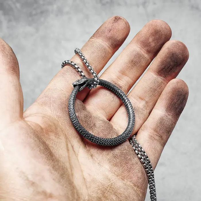 Ouroboros – pendentif serpent pour hommes, collier Simple, chaîne Python en acier inoxydable 316L, Punk Rock, fête pour ami, bijoux masculins, meilleur cadeau