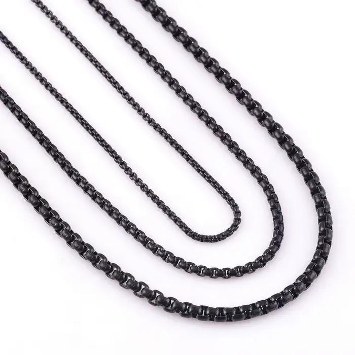Collier chaîne cubaine en acier inoxydable, longueur personnalisée 2/3/4/MM de largeur, bordure noir