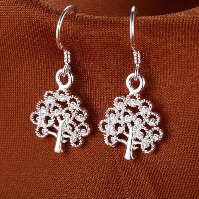 Nouvelle mode coréenne 925 en argent Sterling fine arbre pendentif collier boucles d'oreilles ensembles de bijoux pour les femmes fête de mariage cadeaux de vacances