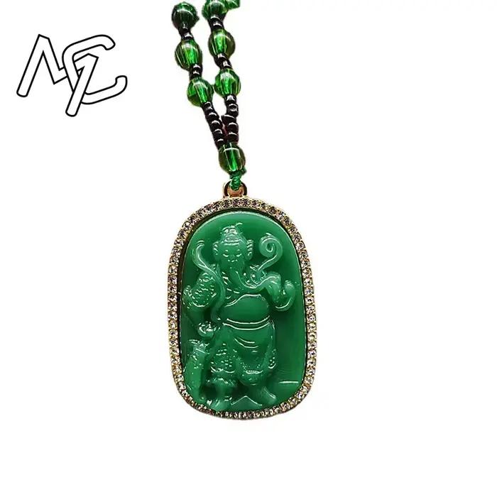 Véritable Agate verte naturelle incrustée de renard Guanyin poisson rouge pendentif collier sculpté charme jadéite bijoux mode amulette cadeau hommes femmes