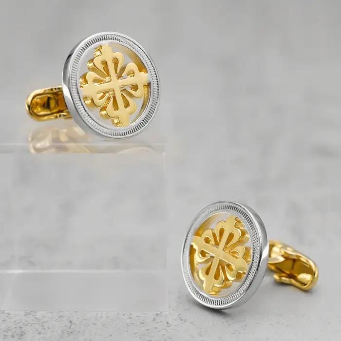 Boutons de manchette de luxe en forme de fleur d'iris, boutons de manchette ronds en croix de haute