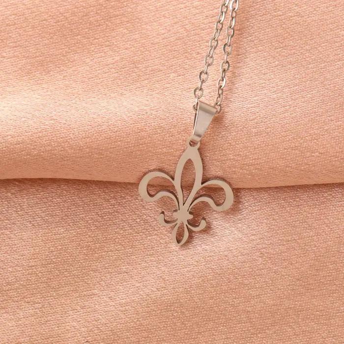 Collier Fleur De Lis en acier inoxydable, pendentif fleur, lys, Saint Nicholas, Lotus, catholique, r