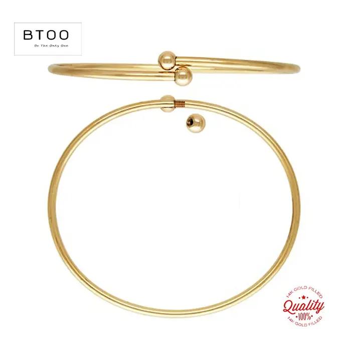 Bracelet jonc flexible en or rempli 14K de 7 pouces avec billes filetées de 2