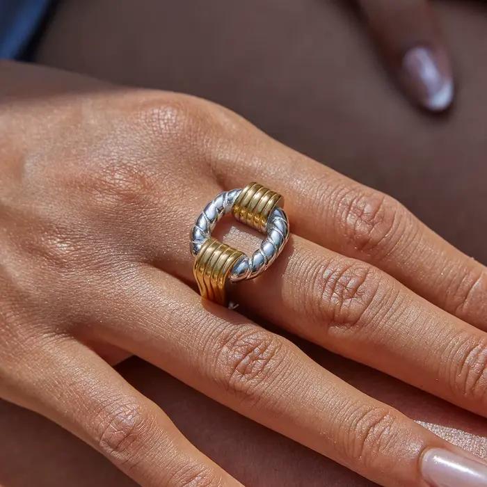 Bague ouverte torsadée bicolore classique Miia Jewelry