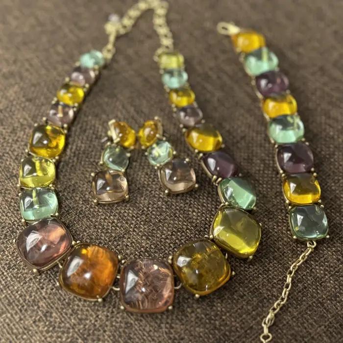 Bracelet en ambre multicolore plaqué or 18 carats