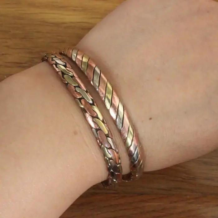 Bracelet ethnique tibétain 3 documents en cuivre tressé 6mm