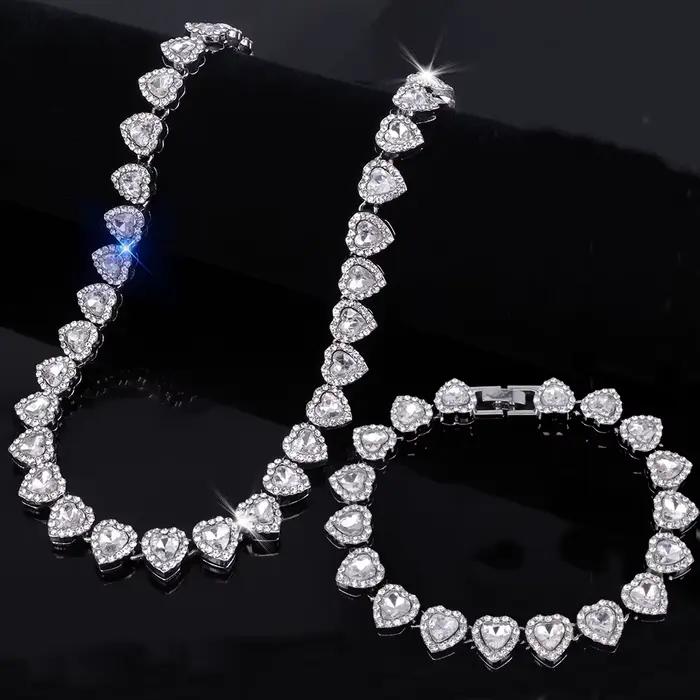 Ensemble de bijoux en zircone cubique et alliage de zinc pour femmes et hommes style hip-hop rock occassions spéciales