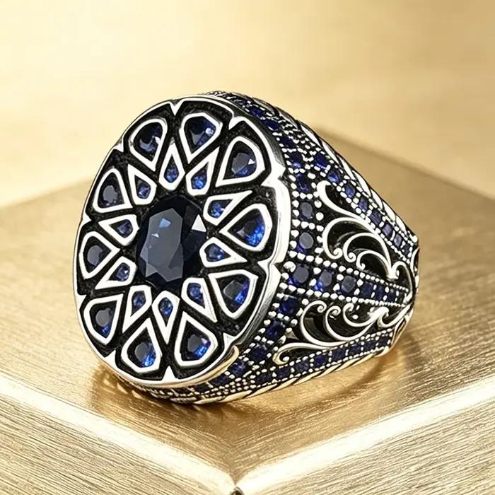 Bague vintage pour homme en saphir bleu