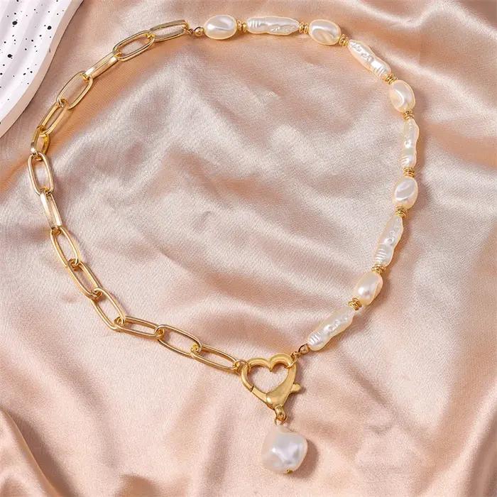 Collier pendentif Aihua en fausses perles baroques pour femme et homme