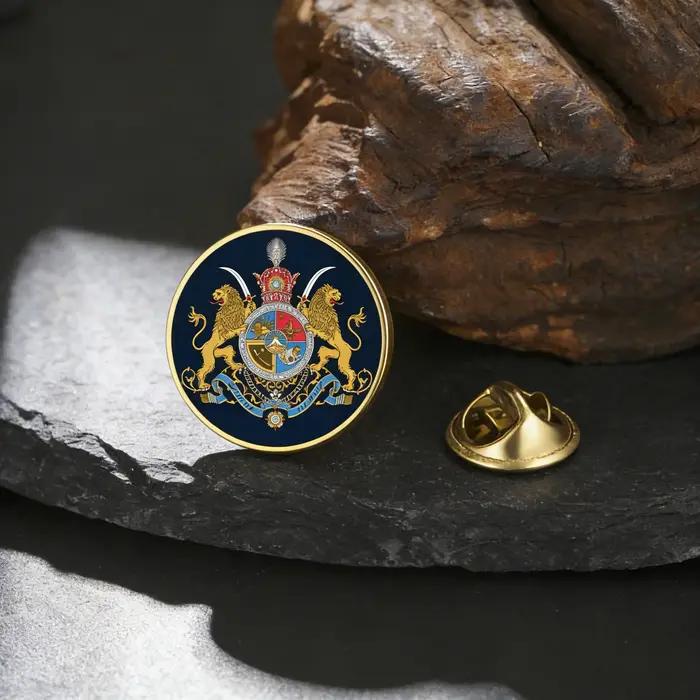 Broche personnalisée avec emblème de l'Empire iranien imprimé en couleur, motifs personnalisables, bijou unisexe pour occasions formelles et quotidiennes