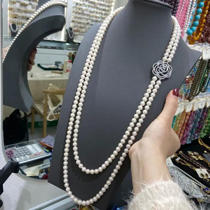 Collier Long de perles roses pour femmes, accessoire de bijoux élégant pour dames