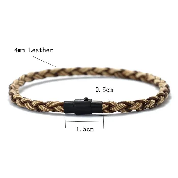 Nouveaux hommes Bracelet en cuir Double sécurité aimant boucle à la main tressé