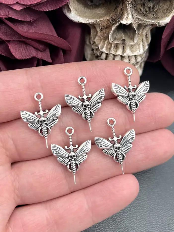 10 pièces 24*18mm Antique couleur argent papillon crâne épée pendentif à breloques concepteur breloq