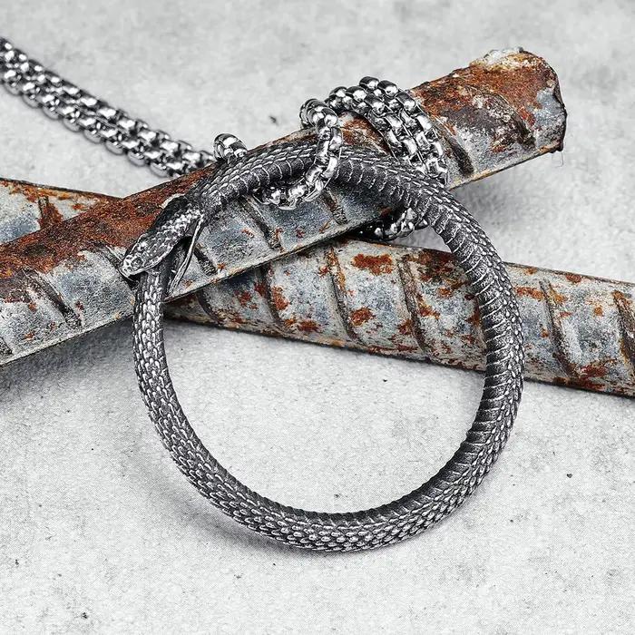 Ouroboros – pendentif serpent pour hommes, collier Simple, chaîne Python en acier inoxydable 316L, Punk Rock, fête pour ami, bijoux masculins, meilleur cadeau