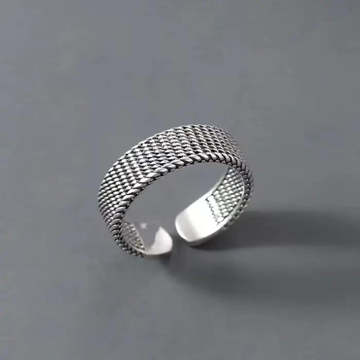 Bague à ligne géométrique pour hommes, bande réglable ouverte minimaliste, bijoux à la mode couleur argent Vintage, cadeau masculin moderne