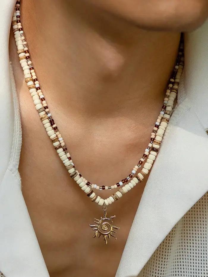 Coquille pour hommes, surfeur, perle de bois, collier en coquille de noix de coco, bijoux de plage p
