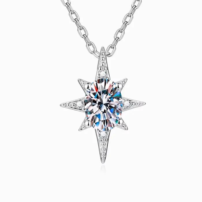 Collier pendentif étoile du Nord en argent sterling S925 avec moissanite 1 carat pour femme, couleur