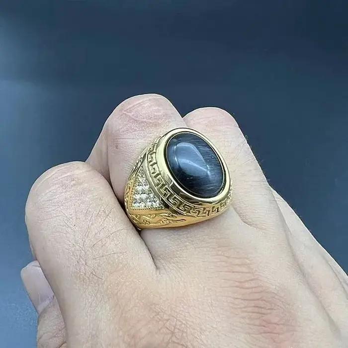 Alliance en titane sertie de jade vert et agate noire, bijou vintage pour homme, cadeau d'anniversaire, occasion spéciale