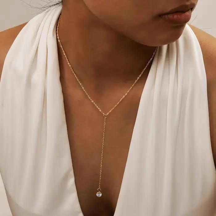 Collier Lariat en acier inoxydable plaqué or