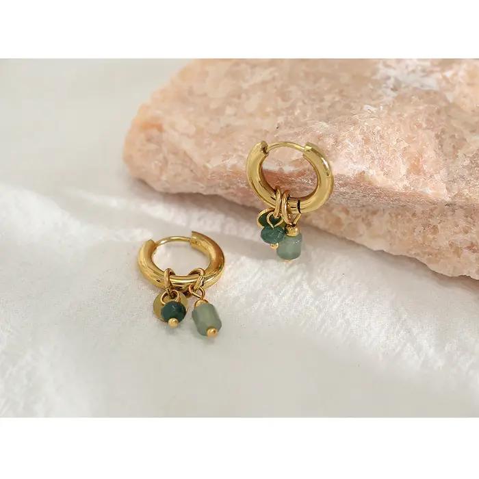 Boucles d'oreilles créoles JA-CHAN en acier inoxydable plaqué or et pierre naturelle pour femmes style rétro et occasions spéciales