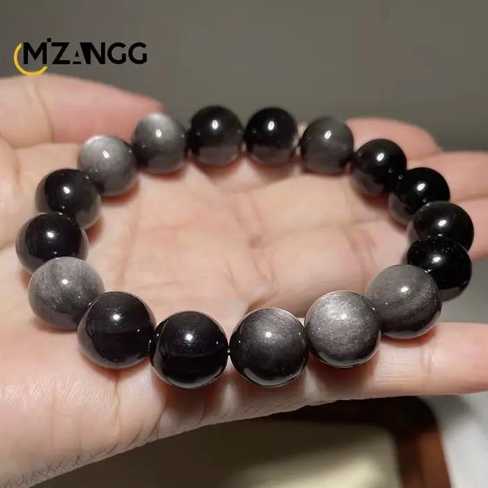 Bracelet en obsidienne naturelle pour hommes et femmes, or et argent, chat d'obsidienne, cordes de p