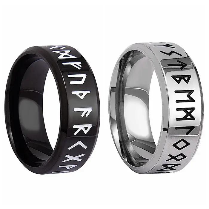 Bague Homme Rétro en Acier Inoxydable avec Runes et Motifs Viking Nordiques Odin – Bijou Amulette