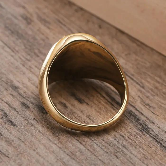 Bague chevalière en acier inoxydable avec plaqué or pour hommes