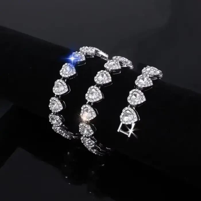 45CM nouveau Hip Hop Tennis chaîne Bracelet collier brillant coeur strass CZ mode Rock fête bijoux