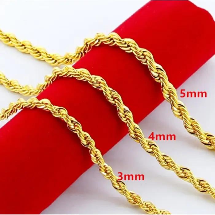 Collier en corde torsadée en or 24K 9999 3/4/5mm