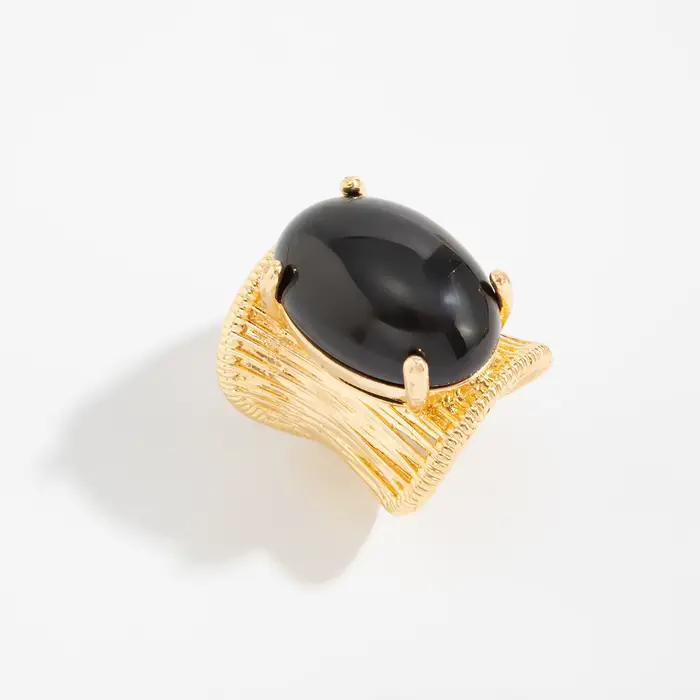 Bague en métal massif avec pierre en résine noire et marron ombrée, style Rock Punk Hip Hop Vintage