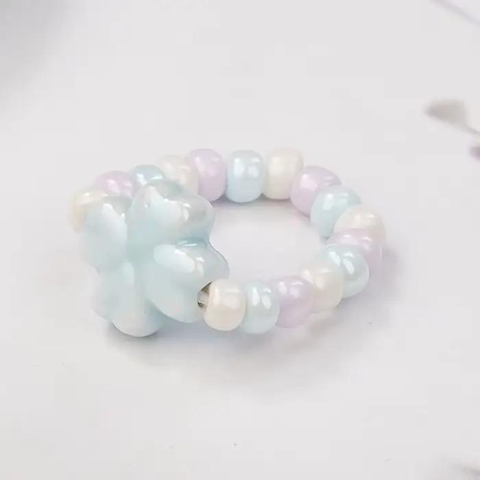 Bague en céramique colorée Macaron fleur pour femmes et hommes, bijoux à main Vintage pour amoureux, nouvelle collection