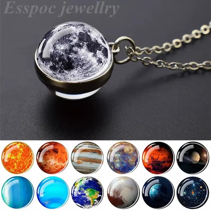 Système solaire planète collier lune terre Júpiter Neptune Mars Venus mercure boule de verre pendentif