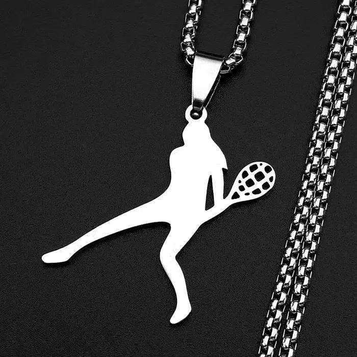 Collier pendentif pour femmes et hommes, en acier inoxydable, couleur or, pour joueurs de tennis, bi