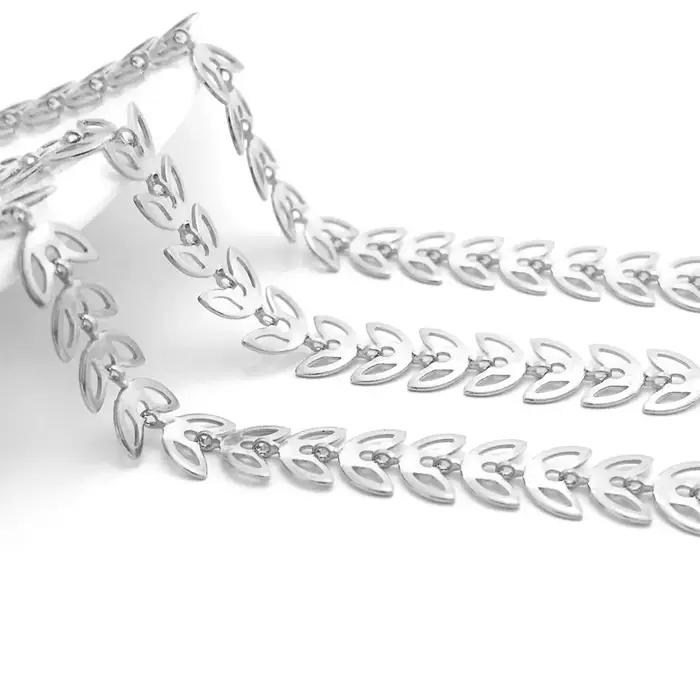 Chaîne de collier en forme de feuille d'arbre en laiton Bronze Antique
