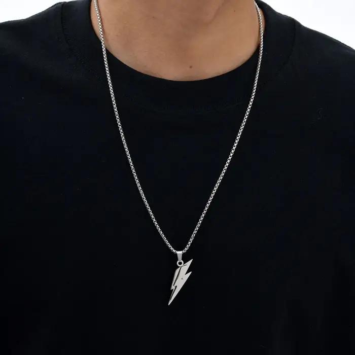 Collier Foudre Étanche Punk en Acier Inoxydable pour Hommes et Garçons Occasions Spéciales et Journées Courantes