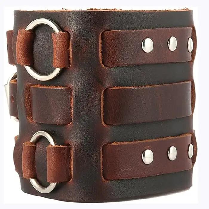 Bracelet gothique à manchette large, Punk Rock Biker, large sangle en cuir