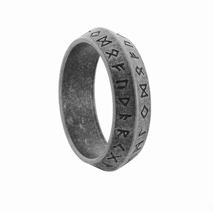 Bague Viking nordique Futhark Runes pour hommes, couleur argent Antique, amulette Vegvisir en acier