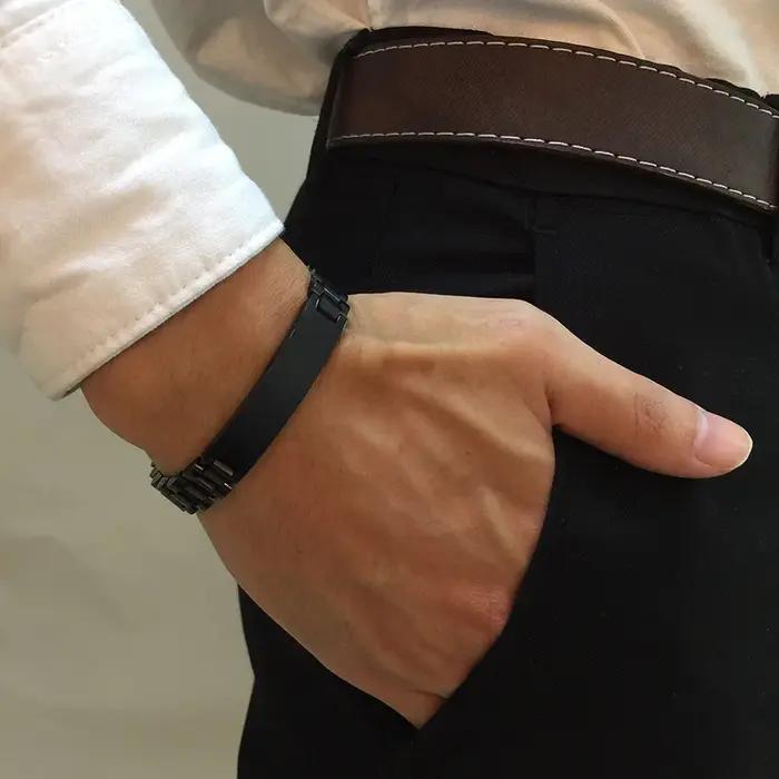 Bracelet personnalisé en acier inoxydable avec gravure pour homme et femme, cadeau romantique pour occasions spéciales et quotidien